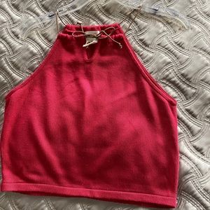 PINK RASPBERRY COLOR CROPPED KNIT TANK TOP SLEEVELESS SWEATER WOMEN SMALL(4-6)